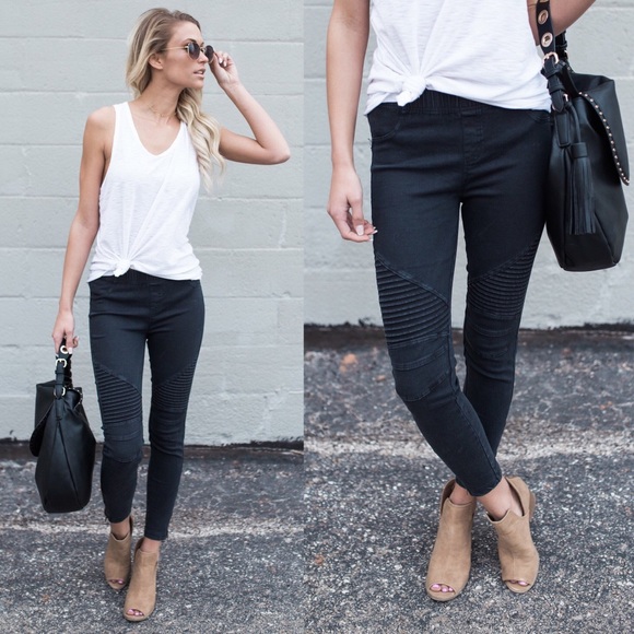 WILA Pants - Black moto pants skinny jeggings highwaist stretch
